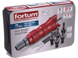 adapter  klt. fúrógéphez, POP-NUT szegecsanyákhoz, 6 db, M3-M4-M5-M6-M8; 1/4" hatszög befogás,  FORTUM