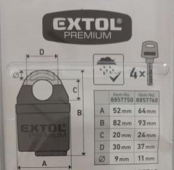 biztonsági lakat, levágás elleni védelemmel, festett, vízálló, 4db kulcs; 60mm