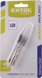 csipesz LED fénnyel, rozsdamentes acél, hossz: 95mm, pofák szélessége: 4mm, 3×1,5V elemmel (LR71)