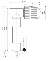 gyorstokmány, L-alakú, befogás: 0,8-10mm, csatlakozás 3/8", 24UNF (sarokfúró adapter)