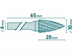 keményfém turbómaró (rotormaró), íves, hegyes orrú, átmérő 10×20mm/szár 6mm, keresztfogazás