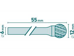 keményfém turbómaró (rotormaró), gömb alakú, 12 mm átmérőjű/ 6 mm szárú, keresztfogazás