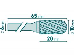 keményfém turbómaró (rotormaró), hengeres, kerek orrú, átmérő 10×20mm/szár 6mm, keresztfogazás