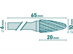 keményfém turbómaró (rotormaró), íves, kerek orrú, átmérő 10×20mm/szár 6mm, keresztfogazás