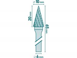 keményfém turbómaró (rotormaró), kúpos, hegyes orrú, átmérő 10×20mm/szár 6mm, keresztfogazás