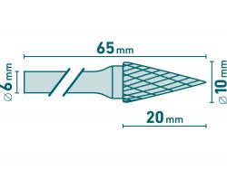 keményfém turbómaró (rotormaró), kúpos, hegyes orrú, átmérő 10×20mm/szár 6mm, keresztfogazás