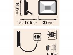 LED lámpa, falra szerelhető reflektor, 30W; 3200 Lm, IP65, 230V/50Hz, 1 kg