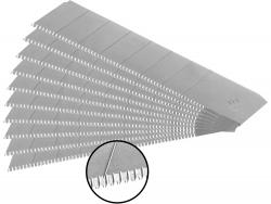 pótpenge tapétavágó késhez, 10 db, 18×100×0,5 mm, törhető, SK5 acél, HRC >64, fogazott vágóél