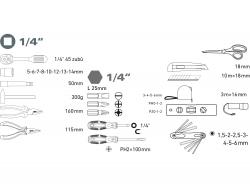 szerszámkészlet, 47db, 1/4"; Extol Lady, rózsaszín, 8 dugófej (5-14mm), fogó, csavarhúzók, kalapács, BIT-ek, vízmérték
